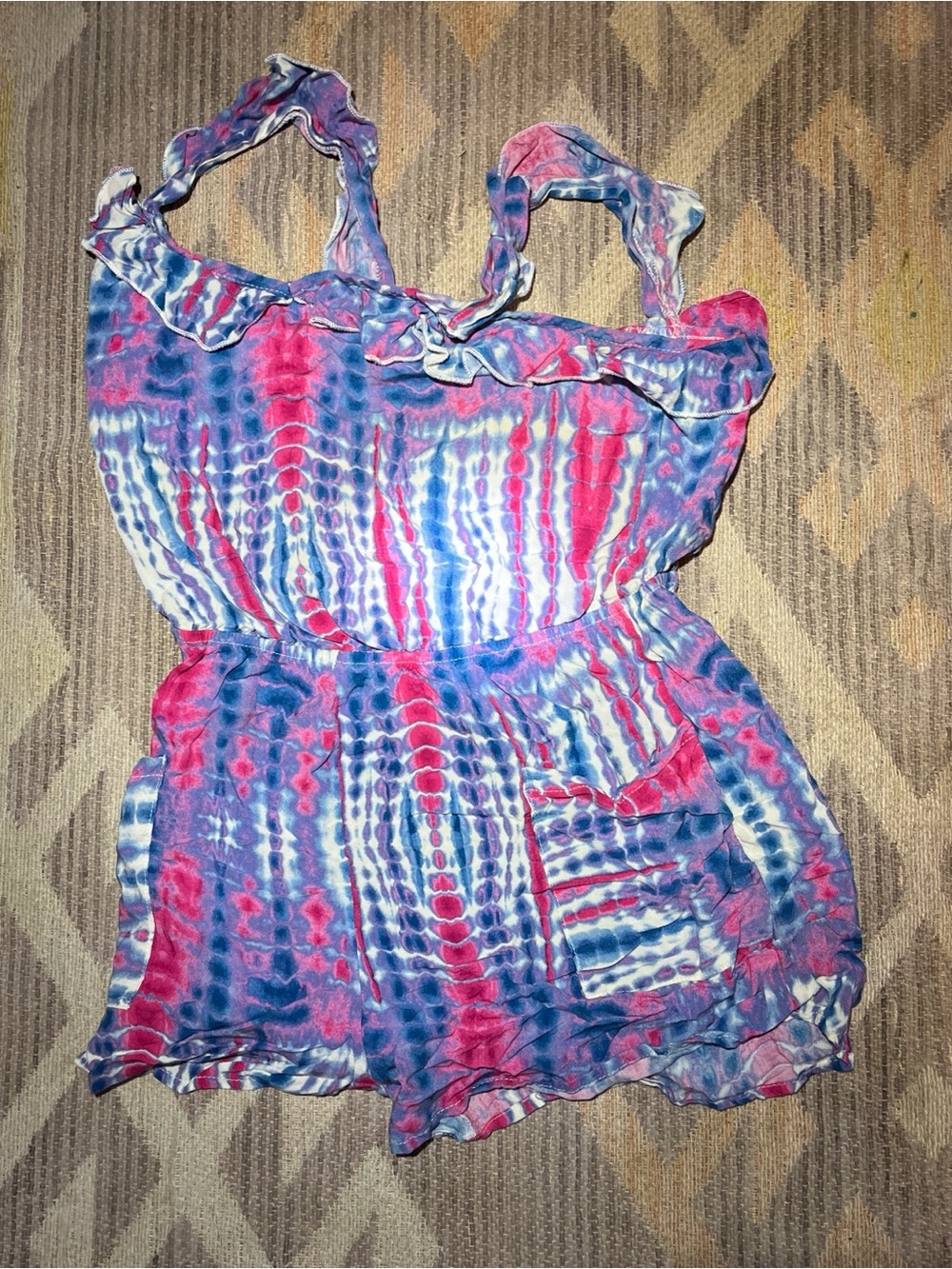 Xhilaration Girls Pink & Blue Tie-Dye Ruffle Romper
